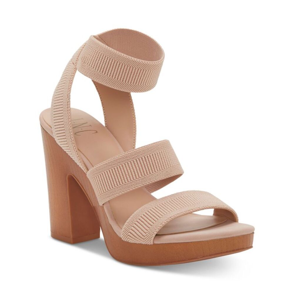 INC Womens Pink 1/2" Platform Ribbed Roesia Round Block Heel Slip On Sandals 9 M